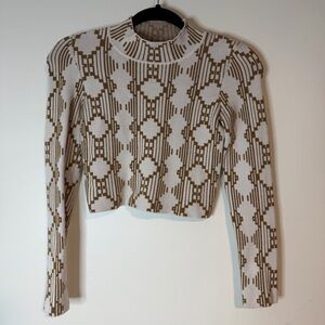 Urban Outfitters Cream and Brown Geometric Crop Top